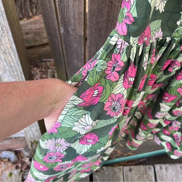 Collectif Candice Palm Blush Floral Swing Dress In Sz L/10 - Picture 6 of 12